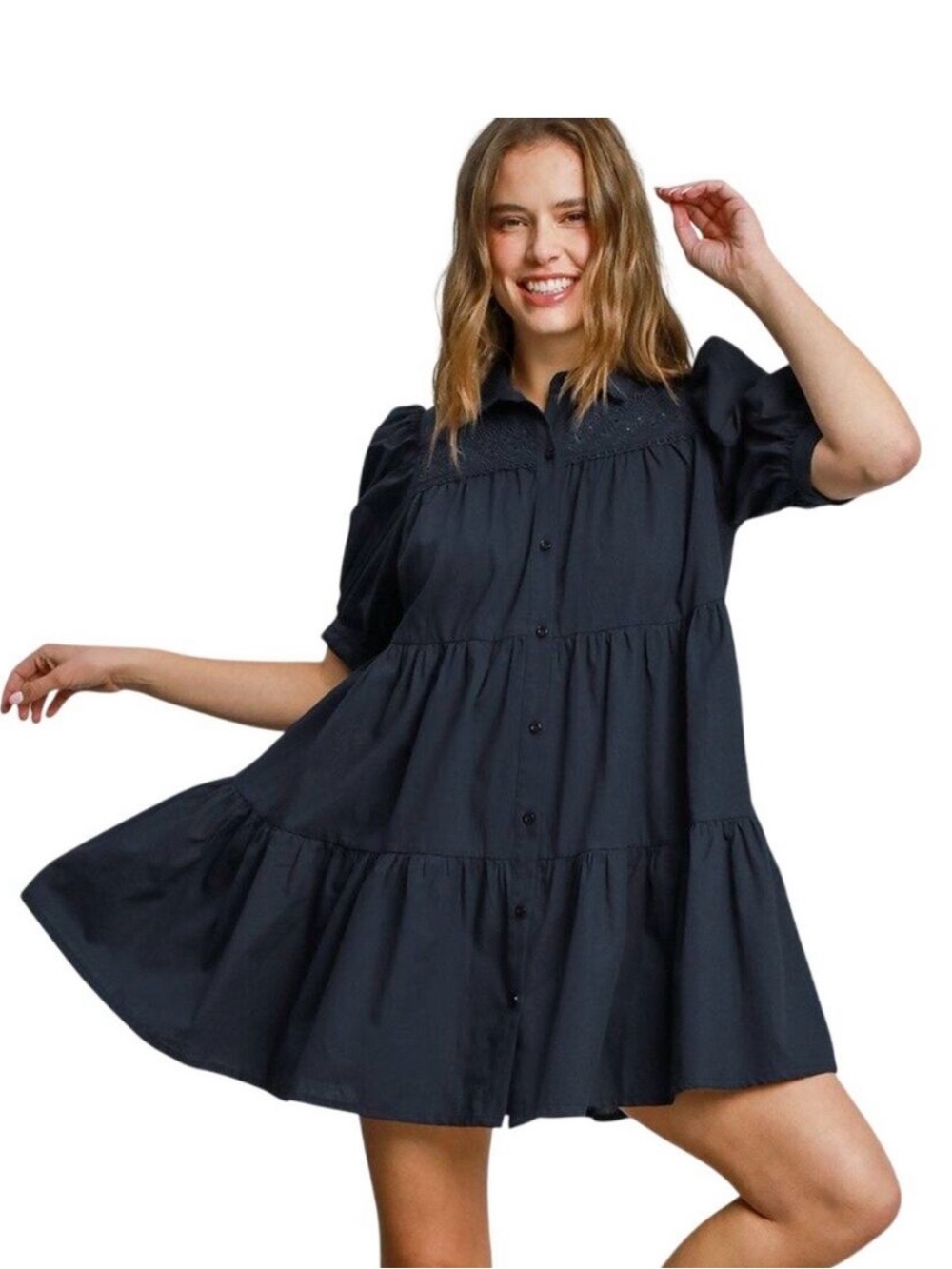 Umgee Navy Tiered Mini Dress
